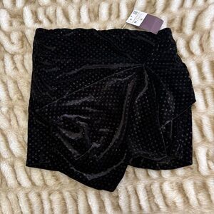 Zara Black Velvet Mini Skort with Polka Dot Texture